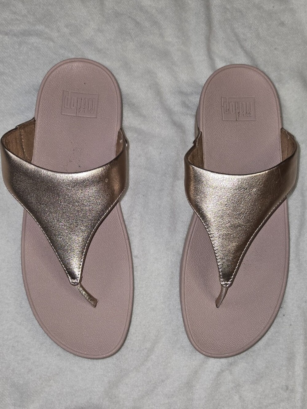 Fitflop Size 10 Lulu Leather Toepost Rose Gold Metallic Sandals